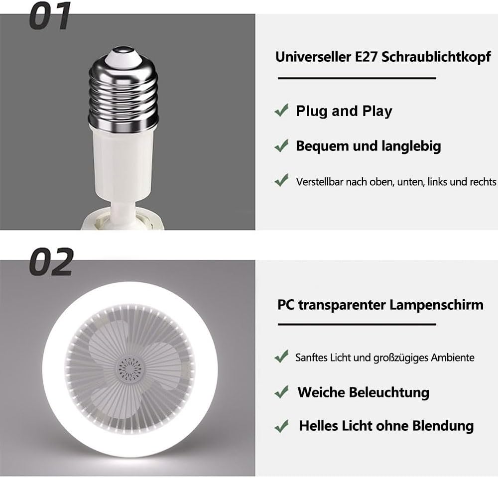 Ventilateur-plafonnier E27 – LED et télécommande