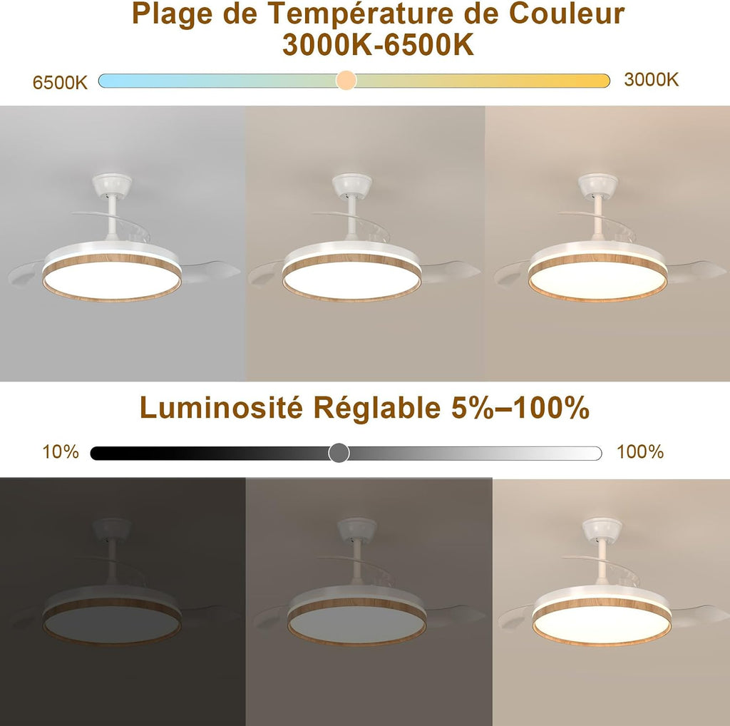 Ventilateur de plafond rétractable Mckalen – LED et télécommande