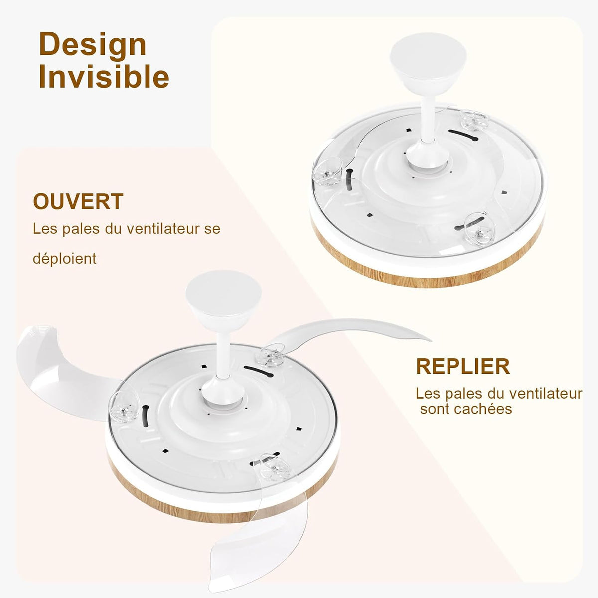 Ventilateur de plafond rétractable Mckalen – LED et télécommande