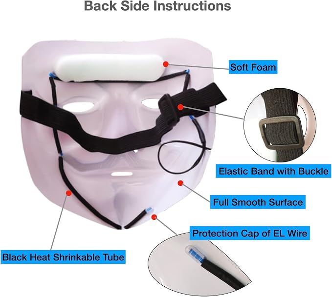 Masque Vendetta LED porté lors d'une soirée costumée