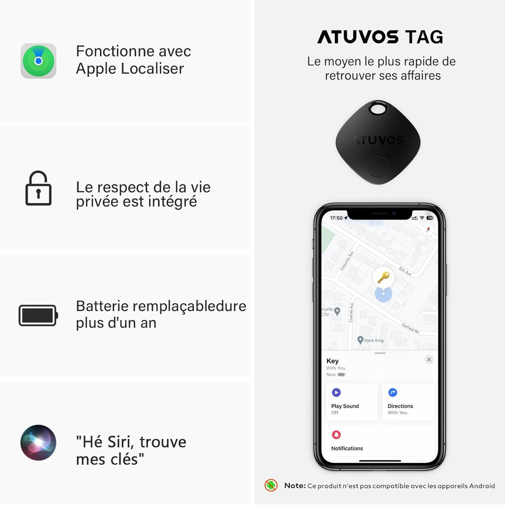 ATUVOS Tag Pro – Localisateur Bluetooth (Compatible Android & iPhone)