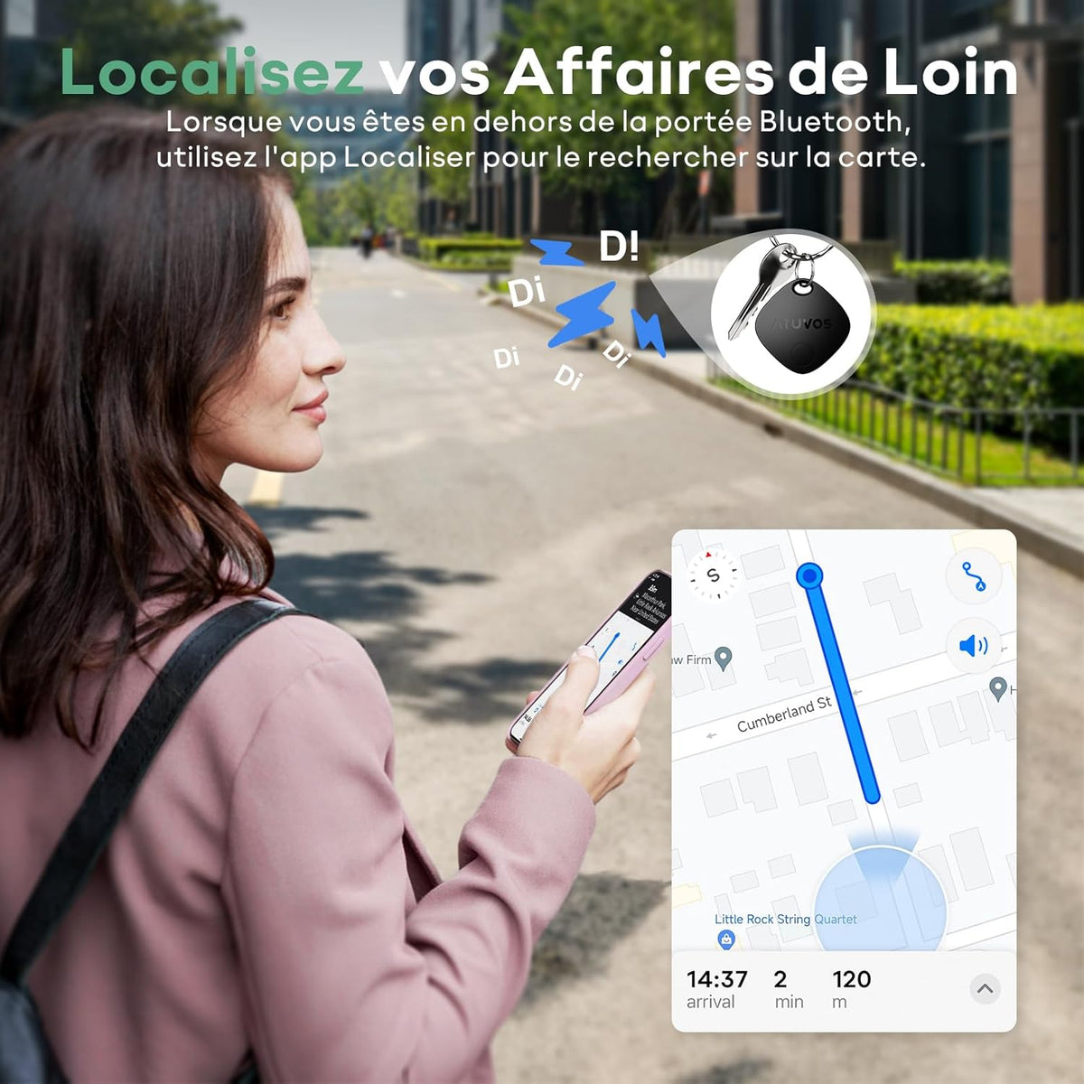 ATUVOS Tag Pro – Localisateur Bluetooth (Compatible Android & iPhone)