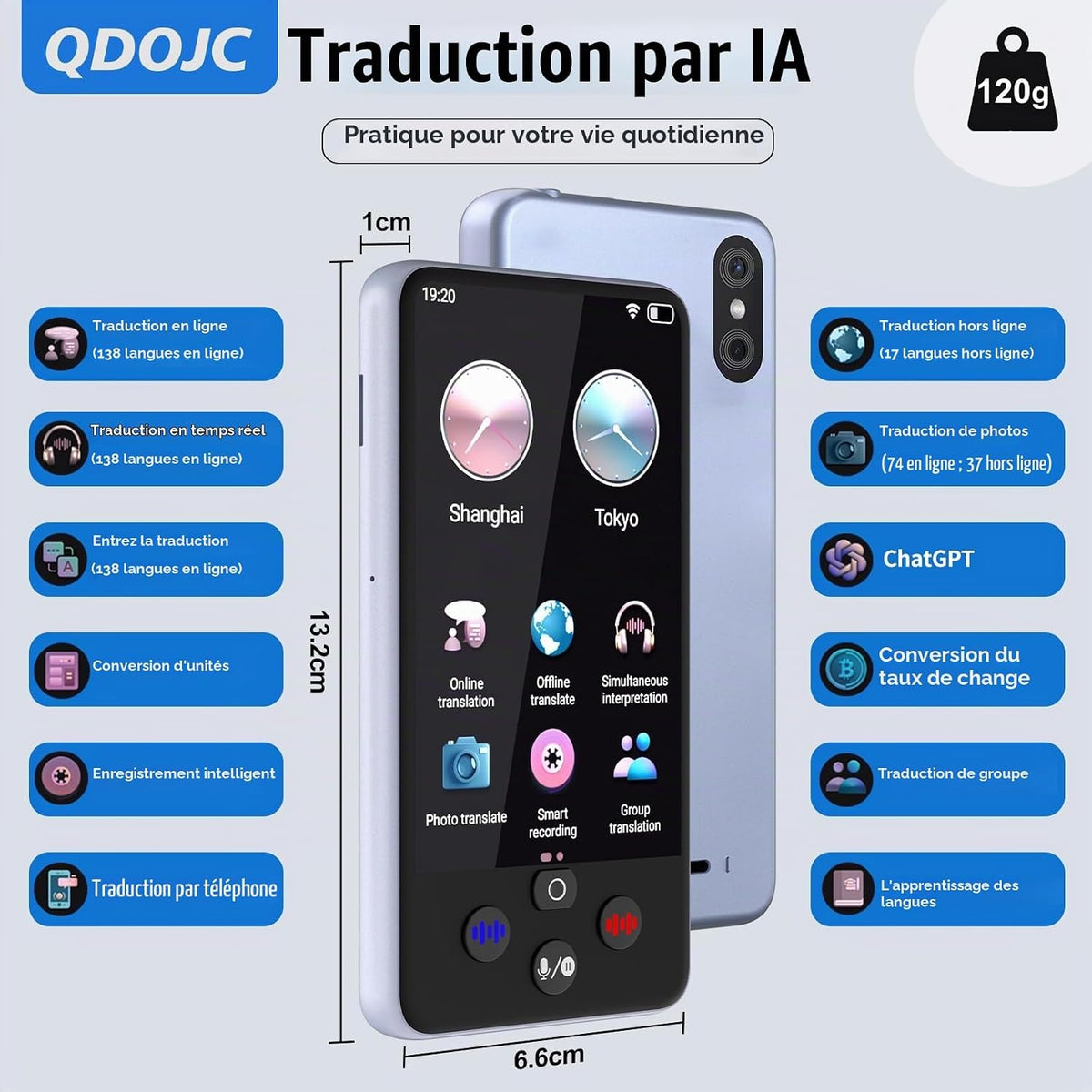 Traducteur vocal instantané QDOJC – Écran tactile