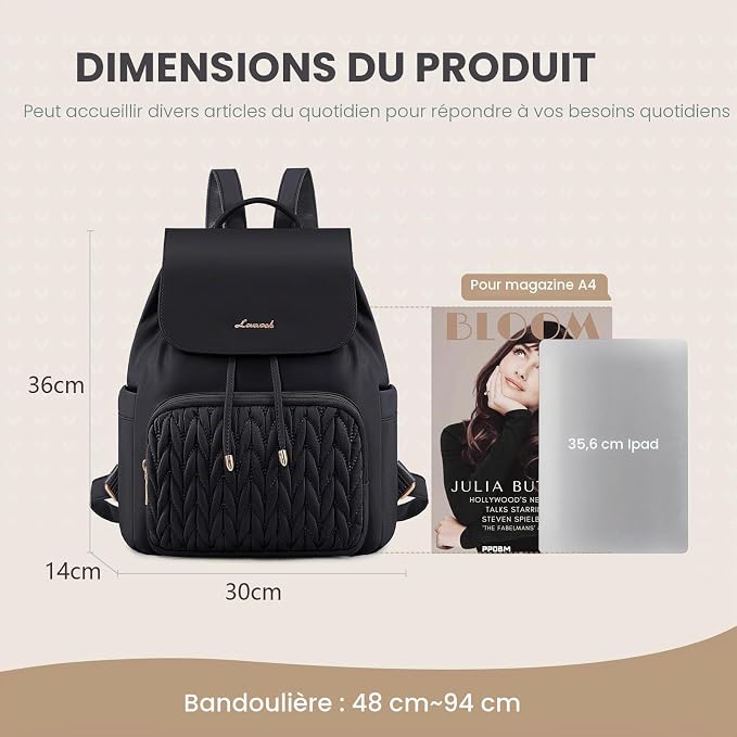 Sac à dos femme LOVEVOOK 2-en-1 – Léger et pratique