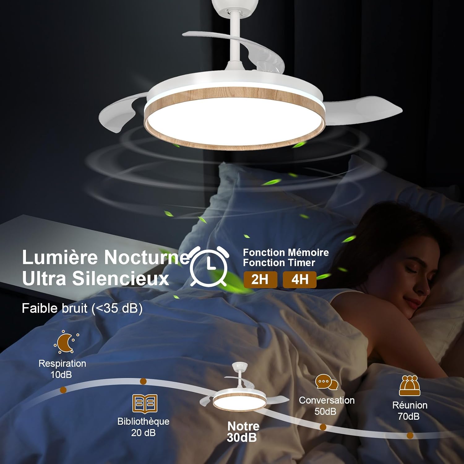 Ventilateur de plafond rétractable Mckalen – LED et télécommande