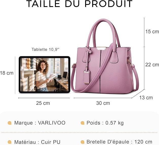 Sac à main femme VARLIVOO – Bandoulière réglable
