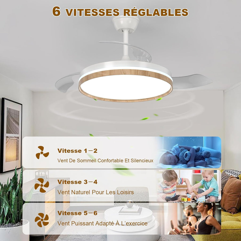 Ventilateur de plafond rétractable Mckalen – LED et télécommande