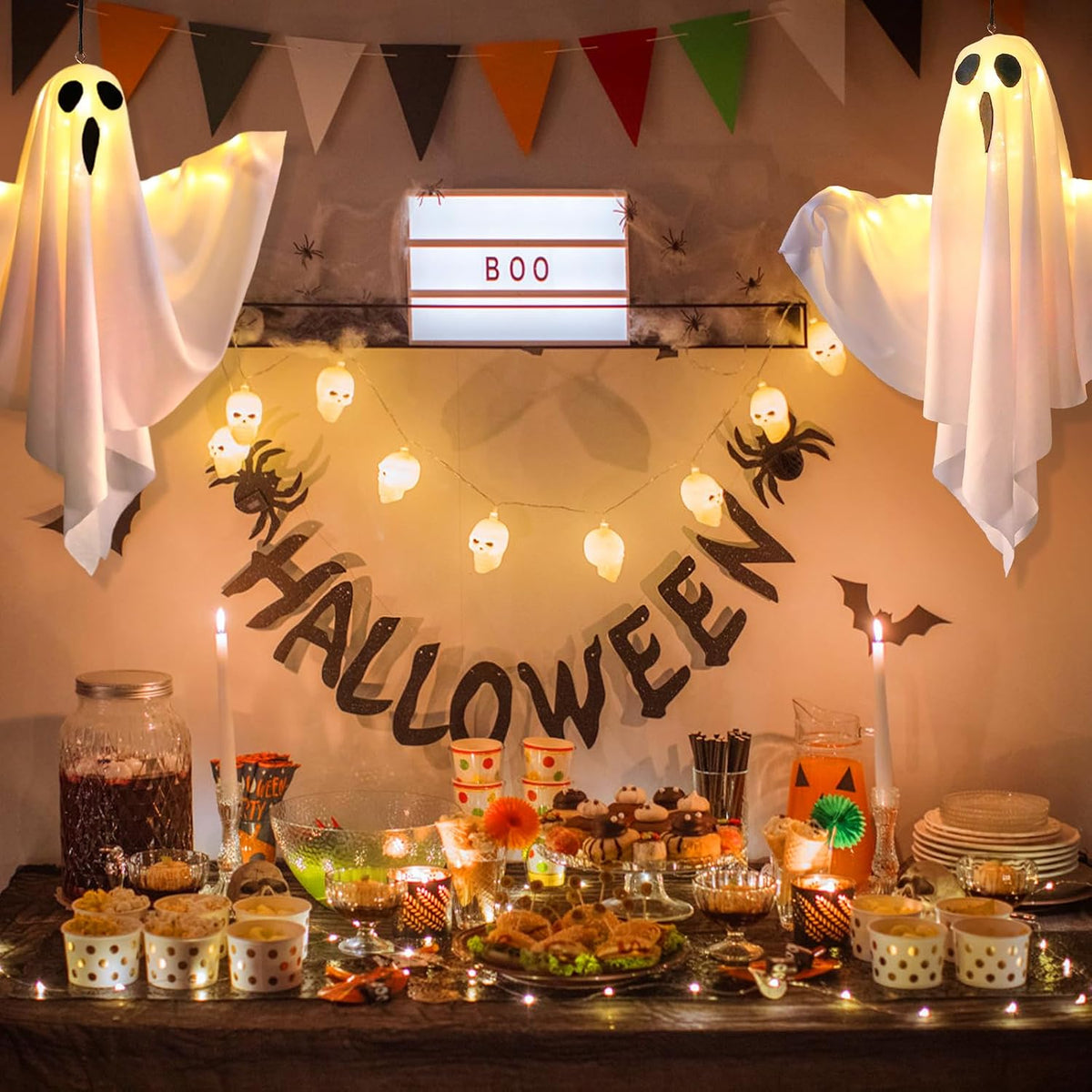 Lot de 4 fantômes à suspendre Halloween avec LED