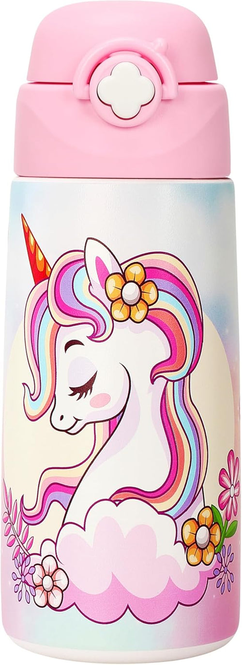 Gourde isotherme enfant motif licorne avec paille amovible