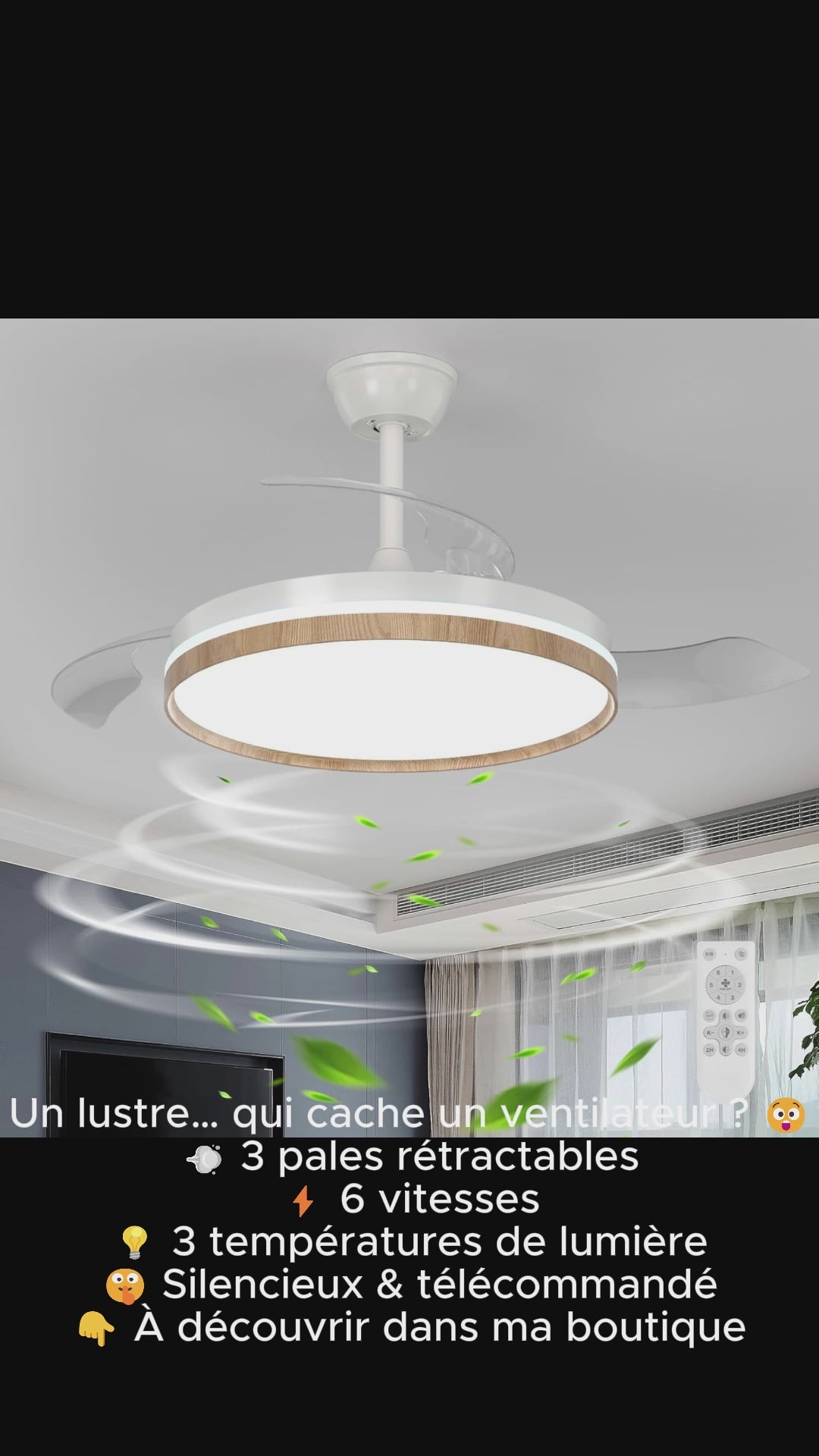 Ventilateur de plafond rétractable Mckalen – LED et télécommande